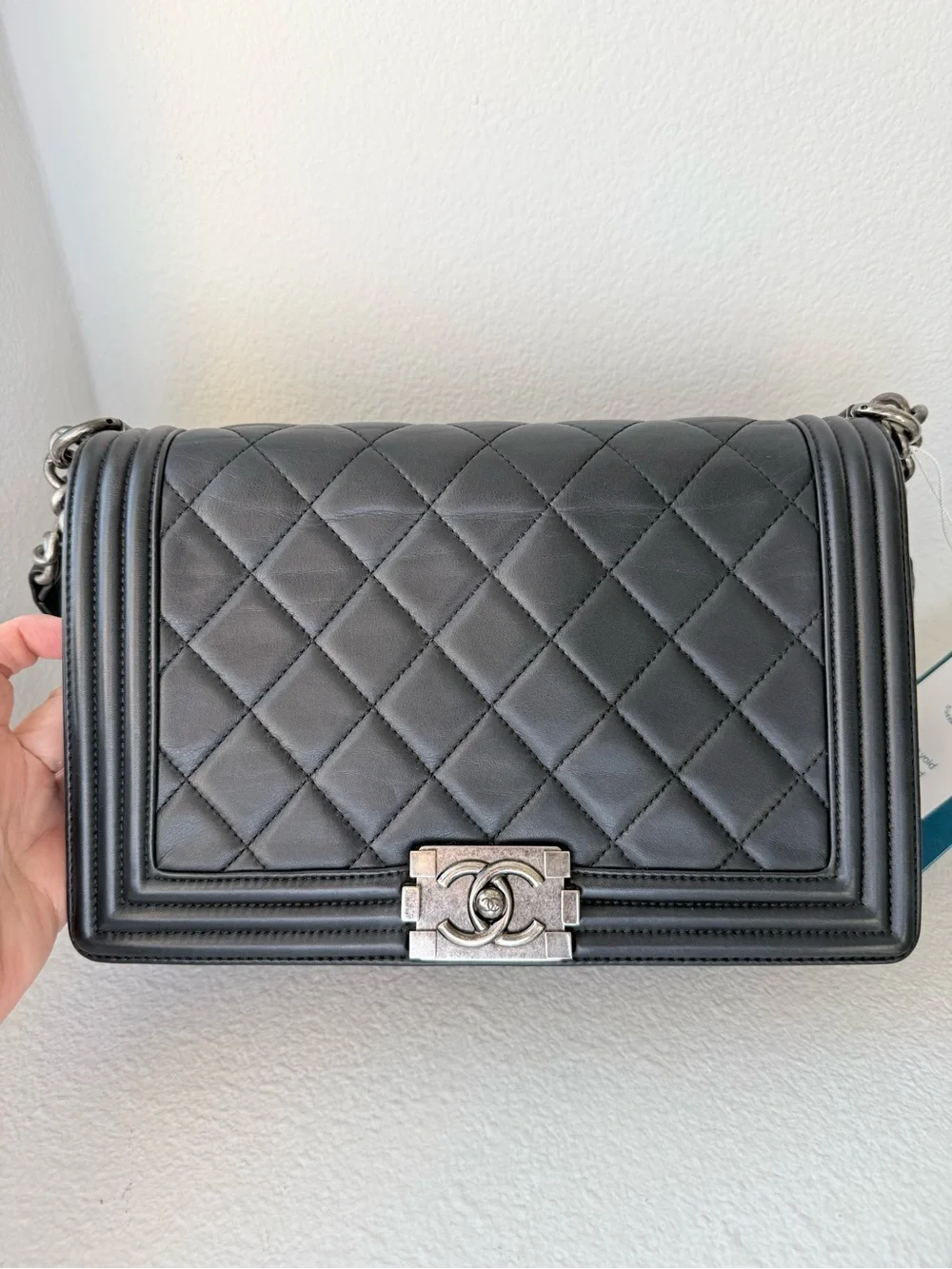 CHANEL Boy Black Quilted Leather - Ruthenium Hardware - Authenic